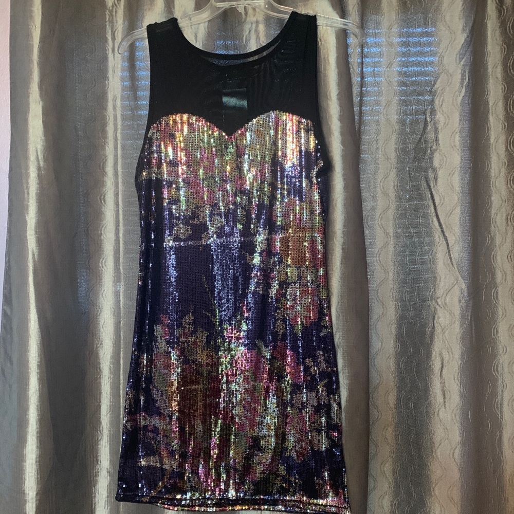Pussycat London Dress W/Sequins & Mesh Top. Sz 14